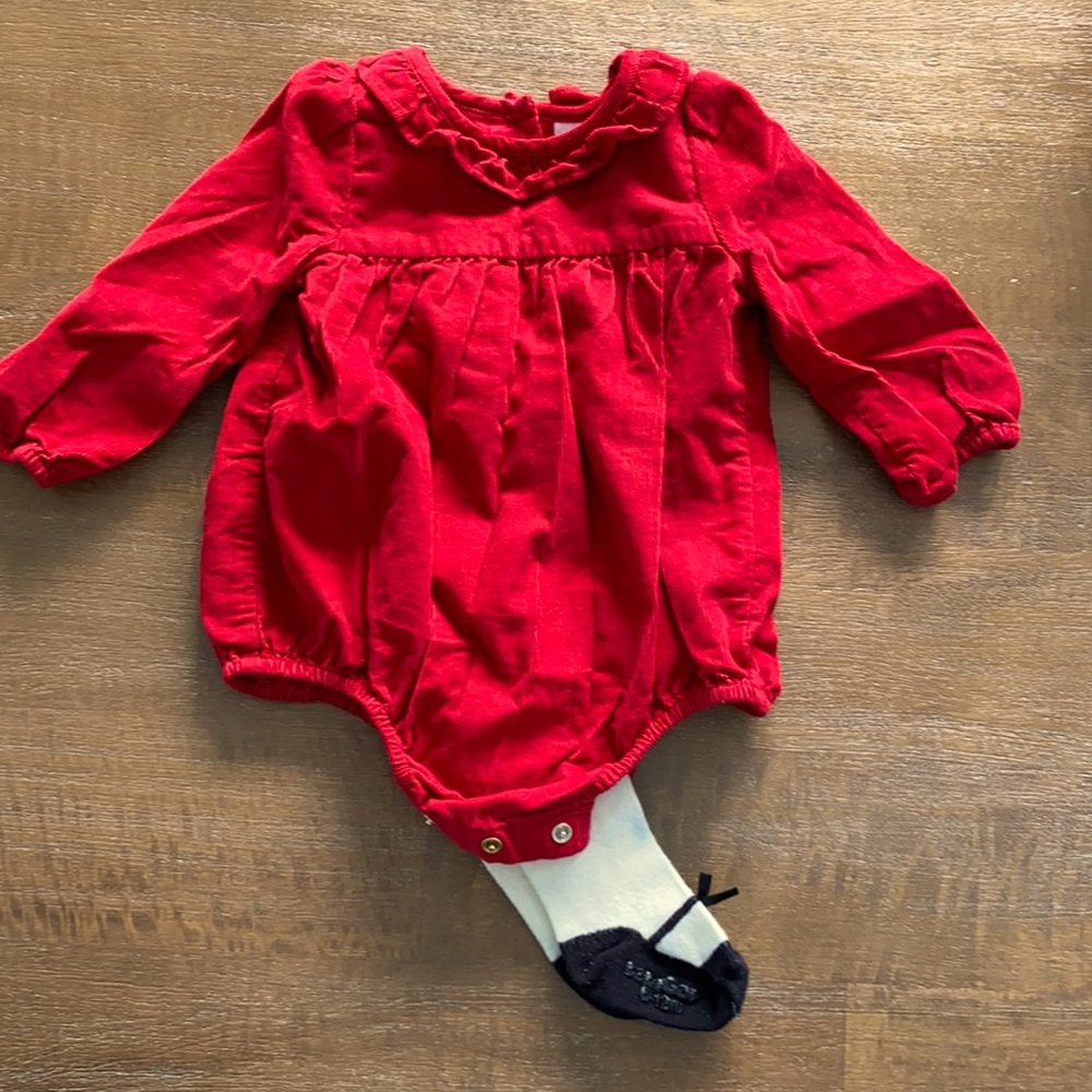 Baby GAP red long-sleeved bubble romper, size: 6-12 months